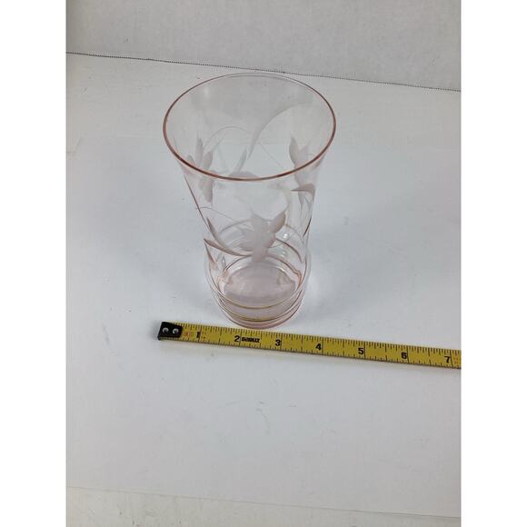 Pink Flower Etched Small Juice Glasses Depression Glass 3.5" Set Of 5 - Picture 3 of 4